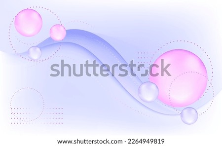 Abstract gradient purple background with wave, 3d pink spheres and dots. Vesctor illustration for wallpaper, web site, banner. Template poster, flyer, postcard, presentation. Trend colors  