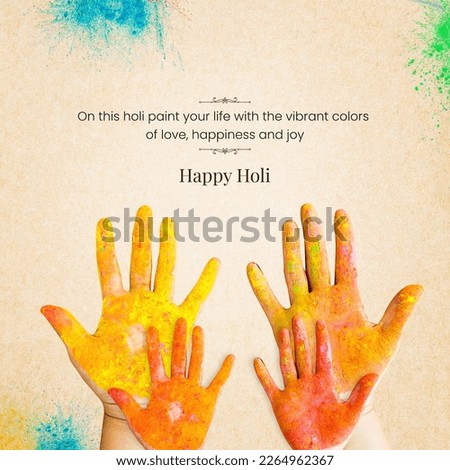 happy holi and very happiness rang panchami with father and child colorful hand Royalty-Free Stock Photo #2264962367