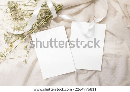 Set of two 5x7 card mockup with bouquet of wild flowers