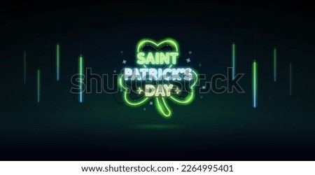 Staint Patrick's Day Green Neon Sign on Dark Background. Vector clipart for your holiday party project.