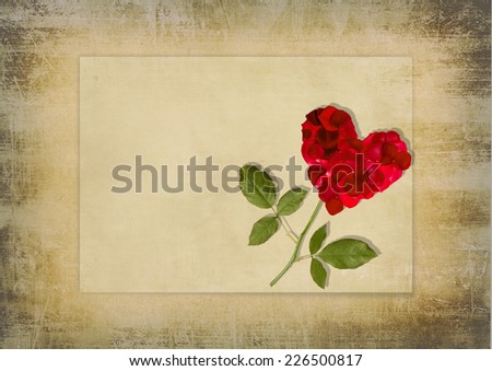 Old paper for congratulation card valentine's day. Text box. Blank greeting cards.