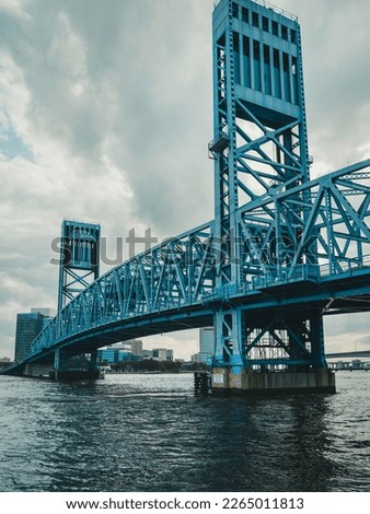 Jacksonville City Downtown Skyline with John T. Alsop Jr. Bridge, the landmark lift bridge on Main Street over the St. Johns River in North Florida