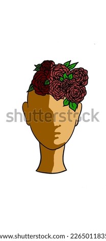 Beautiful woman head illustration asian skin color with flowers avatar