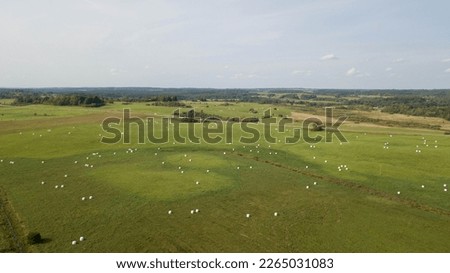 Drone photography of agriculture fields and rural landscape during summer day