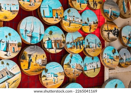 Colorful Handmade Souvenirs. Variety of Traditional Egyptian Souvenir. Oriental Bazaar at Nubian Village. Aswan. Egypt. Africa. Royalty-Free Stock Photo #2265041169