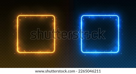 Neon square frames, glowing borders with smoke and sparkles, ice and fire portals concept. Avatar frames for game UI. Vector illustration. Royalty-Free Stock Photo #2265046211