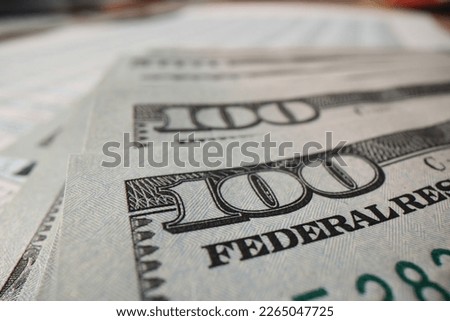 Macro detail of money, watermarks of 100 dollar bills. Currency exchange, fiat. Concept corruption