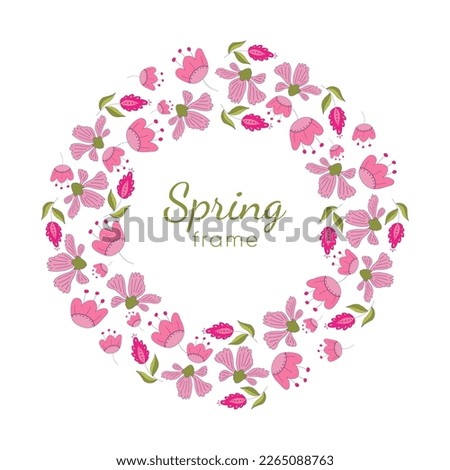 Round banner with Spring flowers. Vector frame