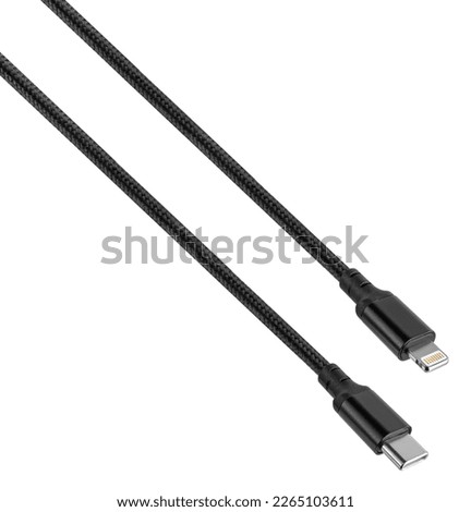 cable with Type-C connector and Lightning on a white background in isolation