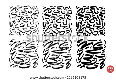 Marker drawn scribble square composition vector set. Childish drawing. Hand draws calligraphy swirls. Curly brush strokes, marker scrawls as graphic design elements set. Royalty-Free Stock Photo #2265108175