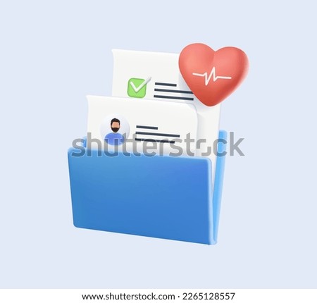 Medicine illustration 3D icons set. 3D Health Insurance contract. Online healthcare services read patients medical history and anamnesis for diagnosis. Electronic health record 3D Vector illustration