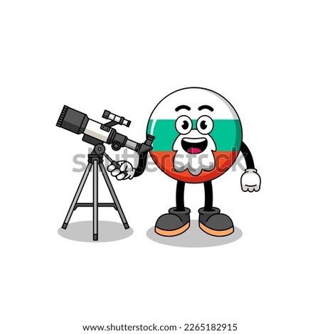 Illustration of bulgaria flag mascot as an astronomer , character design