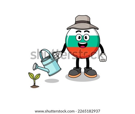 Illustration of bulgaria flag cartoon watering the plant , character design