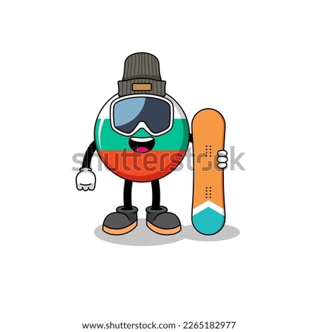 Mascot cartoon of bulgaria flag snowboard player , character design
