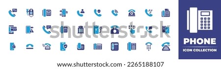 Phone icon collection. Duotone color. Vector illustration. Containing hours support, telephone, fax, social media, contact, protection, call, smartphone, battery, phone message, phone booth, charging.