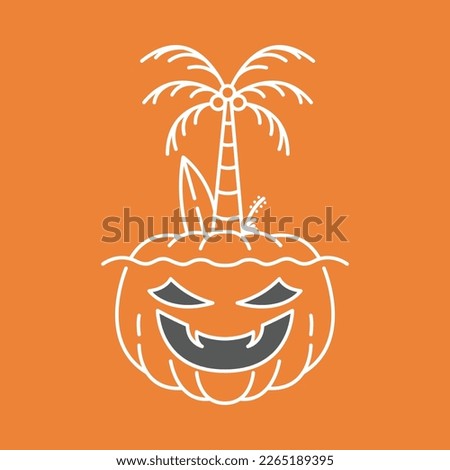 Horror Pumpkin Island on Halloween Night Monoline Design Illustration for Apparel
