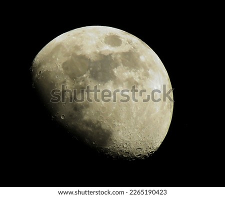 The Moon, The waxing gibbous phase, is between a half moon and full moon.                               