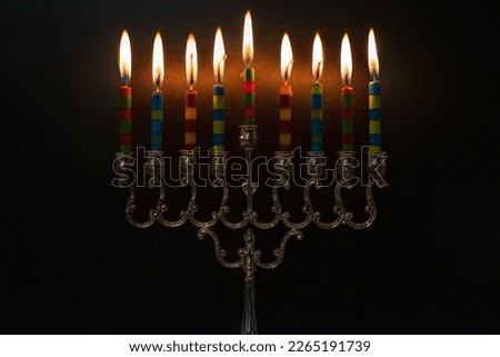 Hanukkah burning Candles. Chanukah Menorah Chanukiah. Lights the menorah for Hanukkah. Jewish holiday. Tradition is a religion ritual. Judaism background banner. burning holy candle
