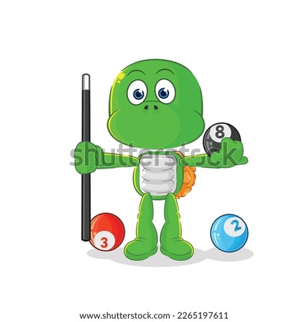 the turtle plays billiard character. cartoon mascot vector