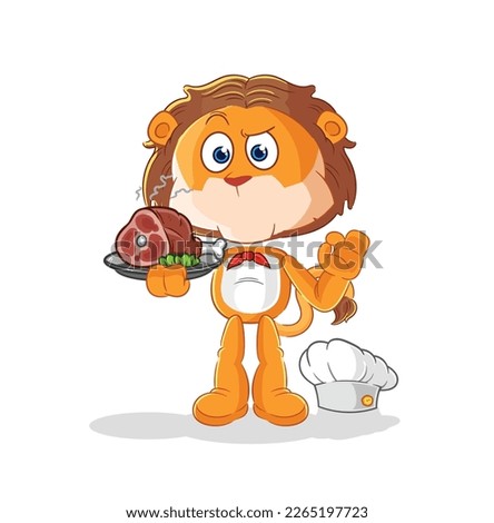 the lion chef with meat mascot. cartoon vector