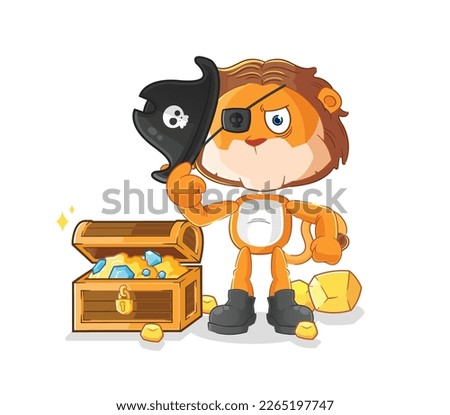 the lion pirate with treasure mascot. cartoon vector