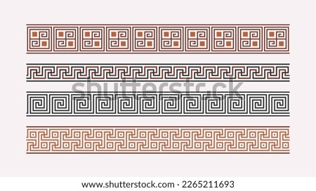 Greek key ornaments collection. Colored meander pattern set. Repeating geometric meandros motif. Greek fret design. Ancient decorative border. Vector decoration Royalty-Free Stock Photo #2265211693