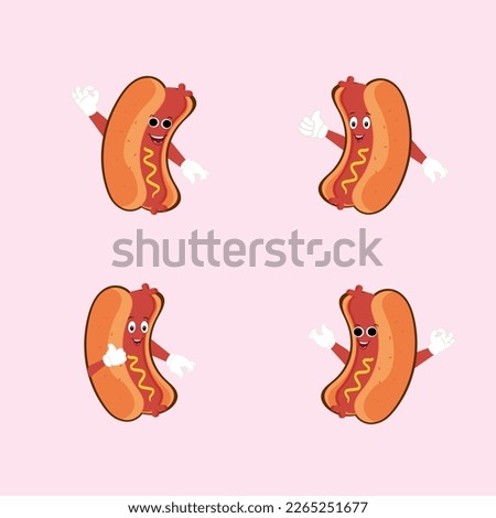 Hot Dog Cartoon mascot character. Food concept. Posters, menus, brochures, web, and icon fast food. illustration fast food. Funny hot dog, wiener, frankfurter character with eyes, legs.