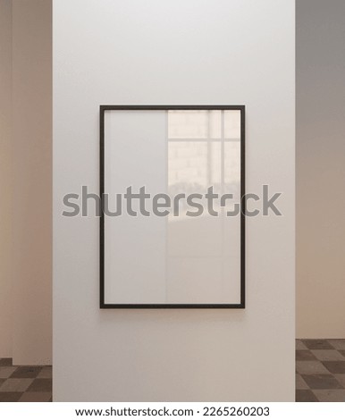 Simple portrait frame mockup poster hanging on the pilar with reflection of the window and sunset ambient 3d render Royalty-Free Stock Photo #2265260203
