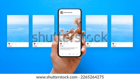 Mockup for carousel of photos posted on sample social media app Royalty-Free Stock Photo #2265264275