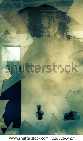 Upstart unfigured glass and concrete (windows smashing). Modern cubic Abstractionism (orthogonality in object art) artistic endeavour, nogging art. Matching shape plus mental fantasy Royalty-Free Stock Photo #2265266427