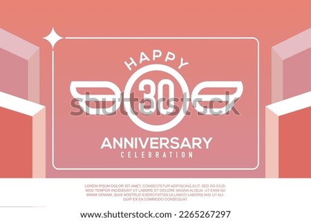 30th year anniversary design letter with wing sign concept template design on pink background abstract illustration