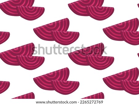 Beetroot slices gathered together isolated on a white background. Seamless pattern in vector. For print and background. Healthy, natural vegetables. Royalty-Free Stock Photo #2265272769