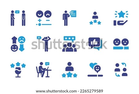 Feedback icon set. Duotone color. Vector illustration. Containing review, satisfied, testimonial, satisfaction, star, reviews, bad review, feedback, customer satisfaction, rate, best employee. Royalty-Free Stock Photo #2265279589