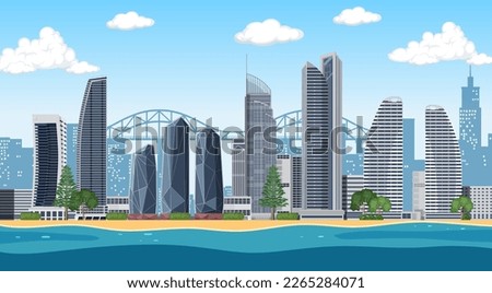Urban landscape with high skyscrapers Gold Coast Australia illustration