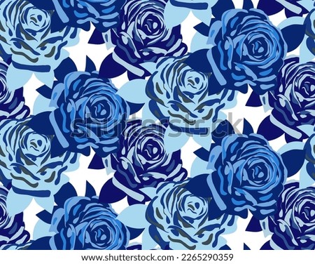 Abstract Hand Drawing Retro Large Roses and Leaves Seamless Vector Pattern Isolated Background