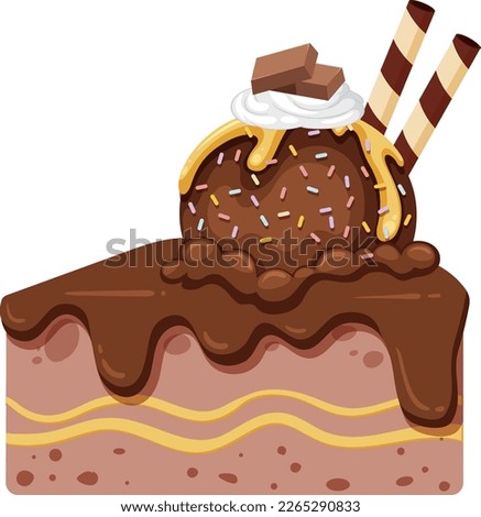 Chocolate cake with ice cream topping illustration