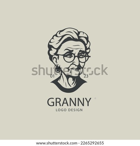 Old Lady with short hair clip art or template. granny or grandmother logo vector icon stock illustration.