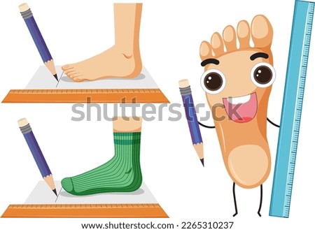 Foot with smiley face expression and ruler illustration