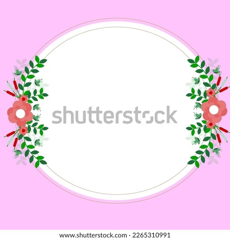 Blank pink Frame Decorated With Colorful Flowers And Foliage Arranged Harmoniously. Empty Poster Border Surrounded By Multicolored Bouquet Organized Pleasantly.