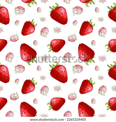 Seamless pattern with berries of strawberry on white background. Vector illustration. Template for kitchen design, packaging for food, paper, textiles.