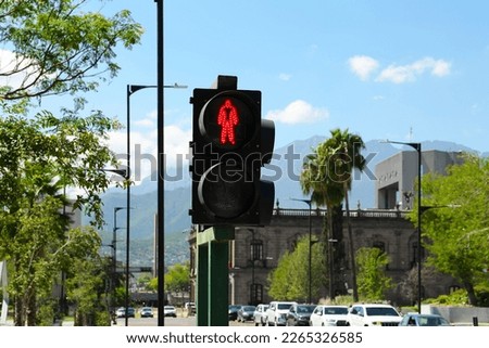 Traffic light on city street. Road rules