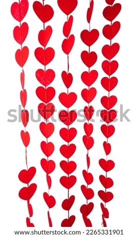 garland with red hearts isolated on white background