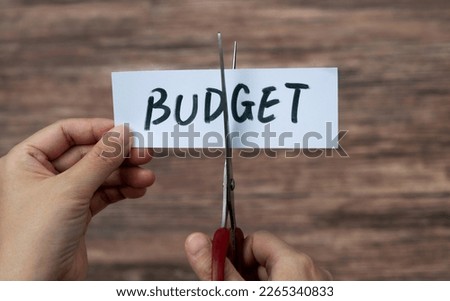 Scissors cutting word budget on paper