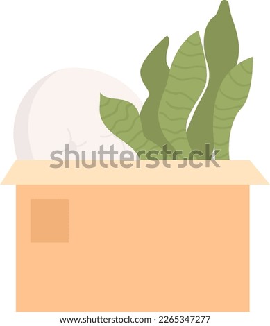 Packing carton box with cushion and houseplant semi flat color vector object. Editable icon. Full sized item on white. Simple cartoon style spot illustration for web graphic design and animation