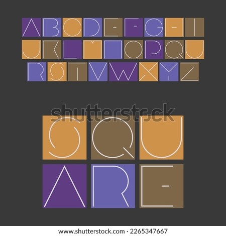 Modern Flat Line-Art Style Colorful Bold Font Set Design - Collection of Letters of Full English Alphabet, Clip-Art, Typography, Isolated on Dark Background - Vector Template