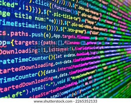Colorful code background. Software engineer at work. Website codes on computer monitor. Andorra flag  is depicted on the screen with the program code. PHP and coding technologies. Software development