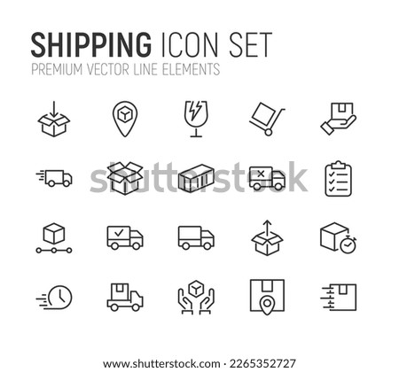 Vector set of shipping thin line icons. Design of 20 stroke pictograms. Signs of shipping isolated on a white background.