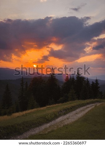 colorful sunset on top of ukrainian mountain carpathian