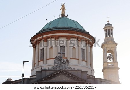 Close up neoclassical church Santa Maria delle Grazie in Porta Nuova district, Bergamo.