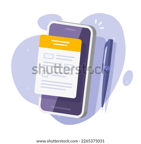 Online form application filling on cell phone icon vector 3d, digital electronic mortgage credit claim list statement on mobile app cellphone, survey submission apply, questionnaire interview document Royalty-Free Stock Photo #2265375031